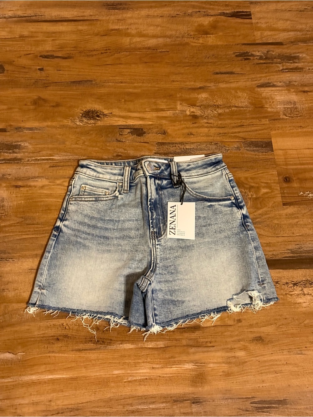 Zenana Outfitters Light Blue Faded Distressed Denim Shorts